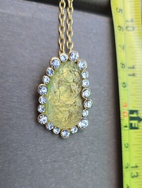 Gold-Tone Yellow Teardrop Necklace with Crystal Halo